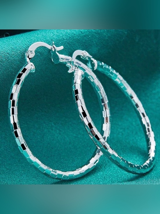 Jewelry - Silver Textured Hoop Earrings - Women Jewelry